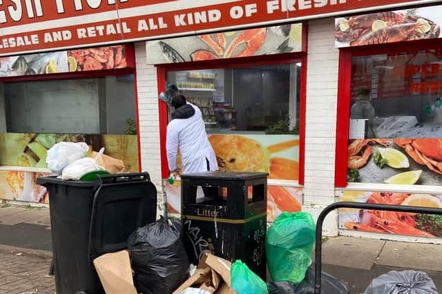 The scene outside of the Fresh Fish Supermarket in Kettering Road. The shop has not been part of the littering problem.