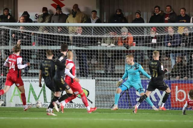 Mitch Pinnock deftly flicks in the winning goal. Picture: Pete Norton.
