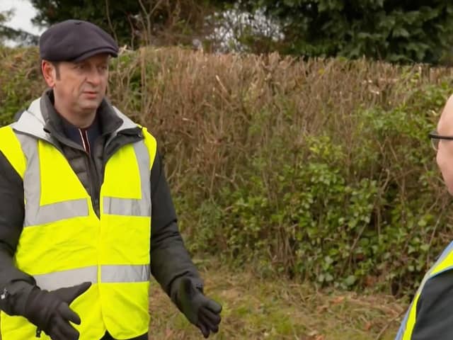 Mr Pothole - Mark Morrell - is pictured on the BBC film at Radstone, near Brackley
