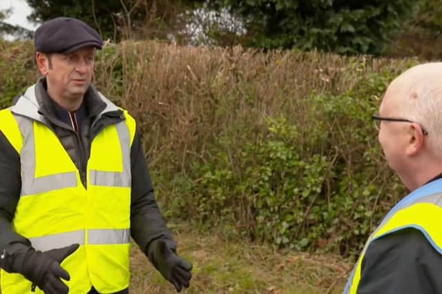 Mr Pothole - Mark Morrell - is pictured on the BBC film at Radstone, near Brackley