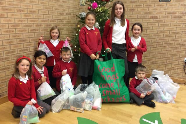 Pupils at Yardley Hastings Primary school have filled gift bags with items for homeless people