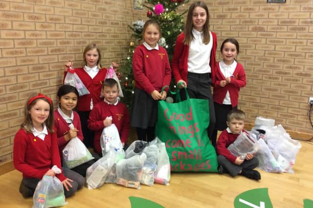 Pupils at Yardley Hastings Primary school have filled gift bags with items for homeless people