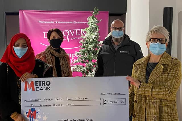 (Left to right): Rahina, Kerry Reynold of Metro Bank, Mark Mullen of Northampton BID and Sara