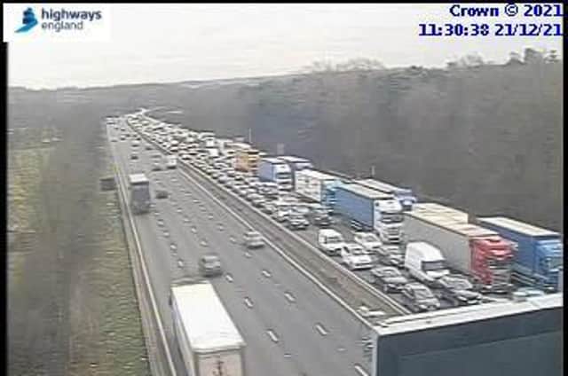 National Highways cameras showed queues on the M1 on Tuesday morning