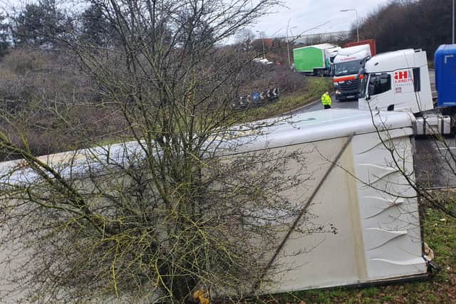 Traffic stranded on the A14 roundabout on Tuesday morning