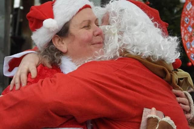 Natasha Caton as Mrs Claus and Aine Cullen as Santa Claus at the Santa's Grotto in Northampton.