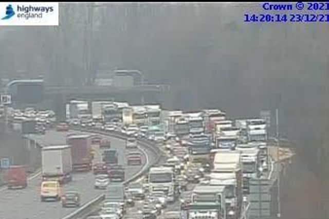 National Highways cameras showed huge tailbacks on the M1 on Tuesday afternoon