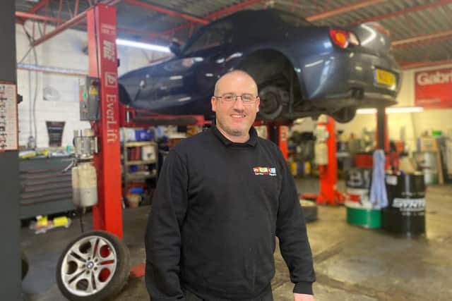 Alex Isherwood at the Service MOT Repairs garage in Northampton