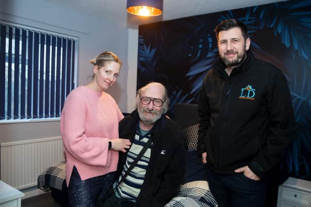 Jodie Chapman with her dad, Bob Chapman and local tradesman, Lee Duggan. Photo: Kirsty Edmonds.
