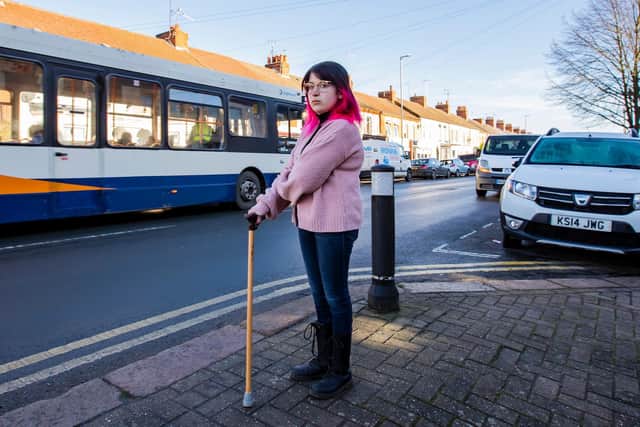 Rachel relies on walking stick to get about and was left feeling vulnerable when she was left with no bus pass