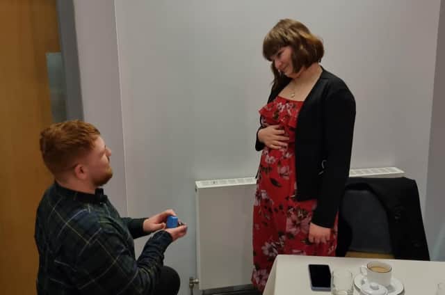 Luke Dillow proposed to girlfriend Kirsty Jeffs at Northampton College.