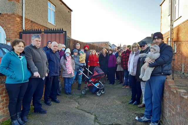 Delapre residents were out in force to make their voices heard about the state of the alleyway