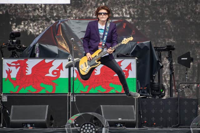 Manic Street Preachers bassist Nicky Wire on stage in Coventry in 2019. Photo by David Jackson.