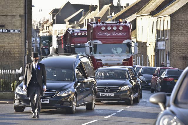 The funeral of Jason Cowling at St Thomas a Becket Church, Ramsey which was attended by a convoy of lorry drivers. Pictures: David Lowndes.