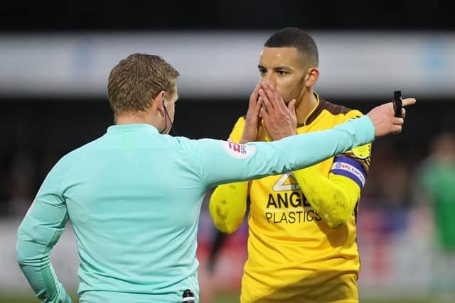 Sutton United's Craig Eastmond was sent off by John Busby in Saturday's 0-0 draw with the Cobblers (Picture: Pete Norton)