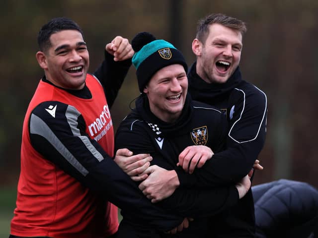 Fraser Dingwall (centre) will skipper a Saints side that also contains the likes of Sam Matavesi (left) and Dan Biggar