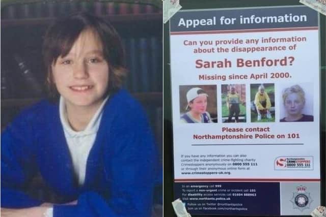 Sarah Benford's body has never been found despite 22 years of investigations by Northamptonshire Police