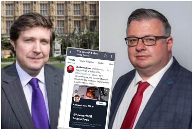 Cllr Eales (right) branded MP Andrew Lewer 'childish' in his tweet