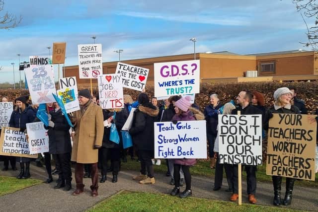 Teachers turned out in force to strike against pension cuts at Northampton High School.