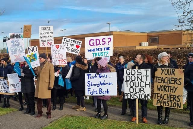 Teachers striking against pension cuts at Northampton High School.