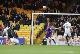 This was about as close as anyone came to finding the net at Vale Park on Saturday, Connor Hall nearly turning into his own goal. Pictures: Pete Norton.