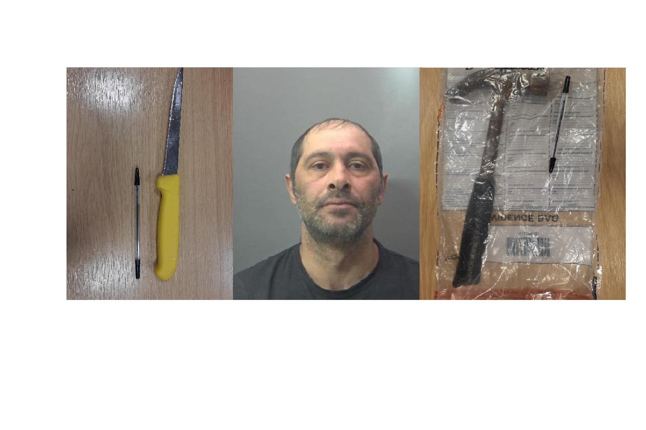 Petre Constantin, and the knife and hammer he used