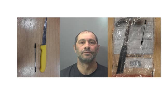 Petre Constantin, and the knife and hammer he used