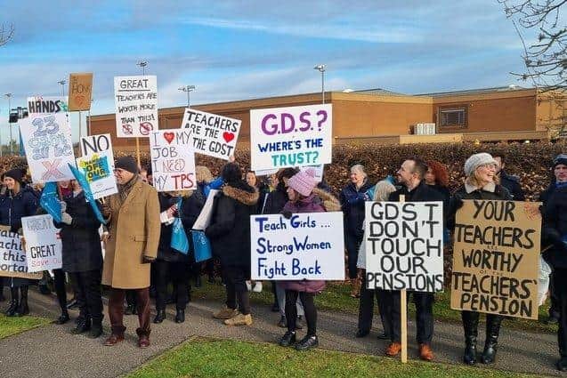 Teachers striking against pension cuts at Northampton High School