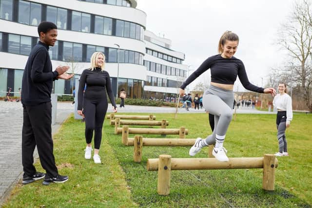 The 'trim trail' on the university of Northampton's Waterside campus.