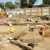 Late Saxon pits in Northampton being excavated.