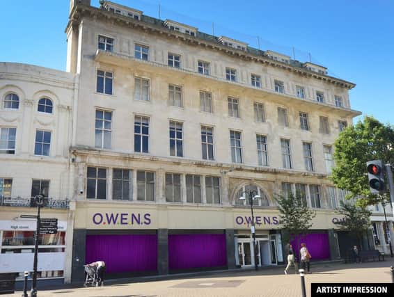 An artist's impression of what the outside of Owen's will look like, formerly the old Debenhams store in Hastings. SUS-220224-134203001