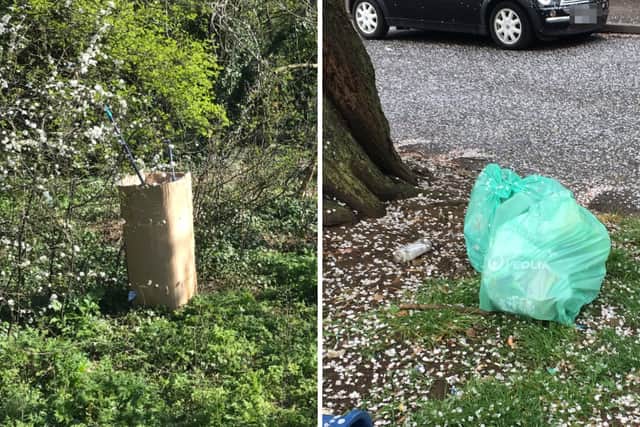 Council officials acted over rubbish left in Eastfield Park and in Bouverie Walk (right). Photos: West Northamptonshire Council