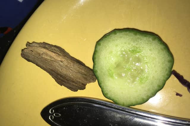 The wood chipping which Ms Whitmore claims fell out of her bag of salad and on to her plate
