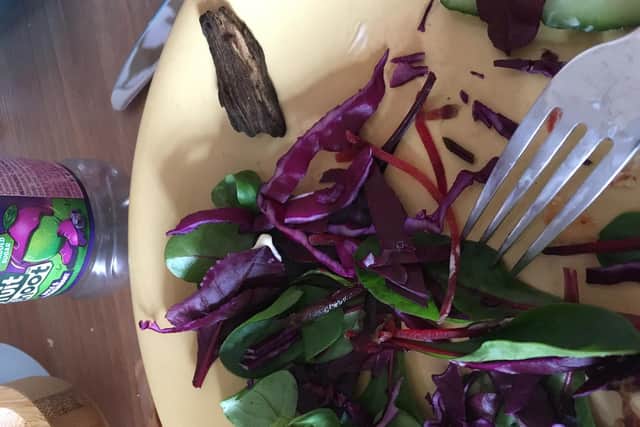 The wood chipping which Ms Whitmore claims fell out of her bag of salad and on to her plate