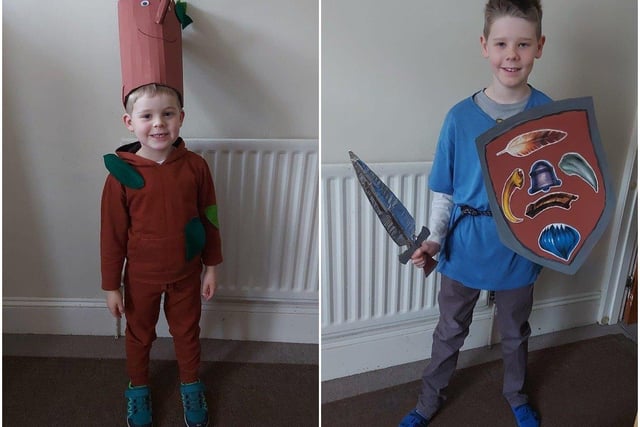 Carol Sked sent in these pictures of Samuel, ten, and Jacob, five, from St Catherine's Primary School dressed as Tom from the Beast Quest series and Stick Man