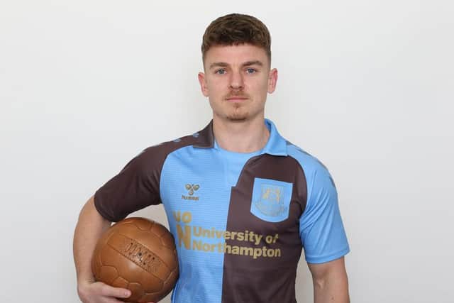 Cobblers will wear a special kit to celebrate their birthday weekend, modelled by Sam Hoskins here.
