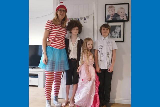 Cara Mercer as Wally from Where's Wally, Brody Mercer as Frodo from The Lord of the Rings, Harper Mercer as Princess Aurora from Sleeping Beauty and Finn Mercer as Tom Gates