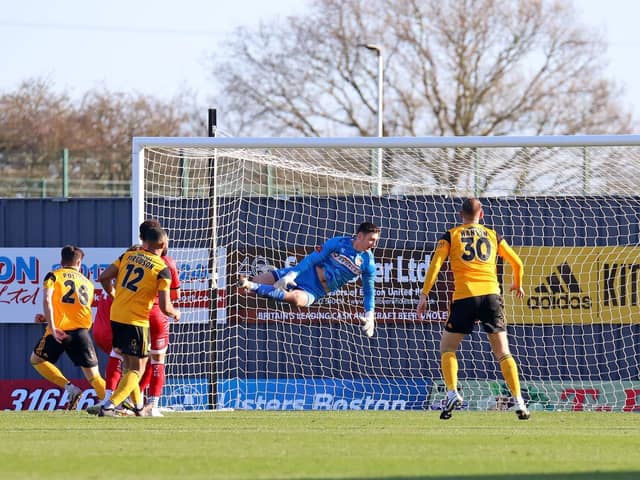 Scott Pollock scored this header just 10 minutes into his Boston debut. Picture: Peter Short.