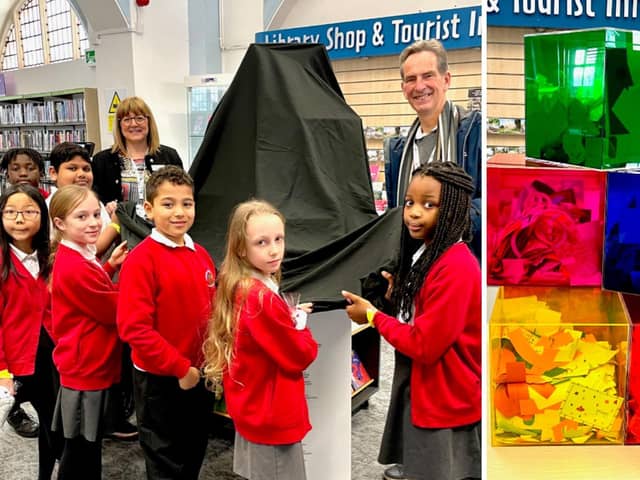 Children from Abington Vale Primary School helped with the unveiling at Northampton Central Library