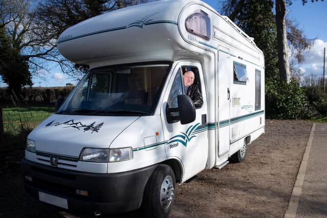 Jeff Adams believes his six meter motorhome could safely transport up to 10 refugees across the Polish border. Photo by Kirsty Edmonds.