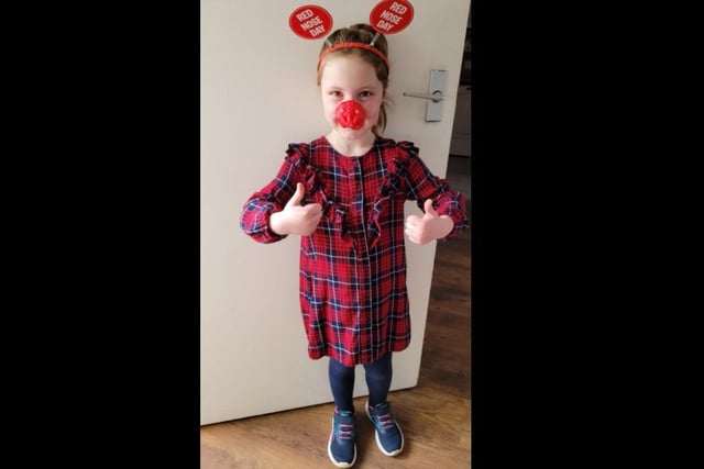 Freya, aged five getting into the Red Nose Day spirit!