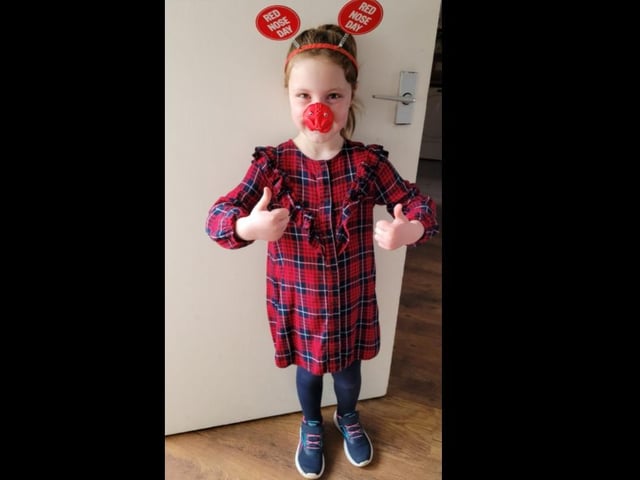 Freya, aged five getting into the Red Nose Day spirit!
