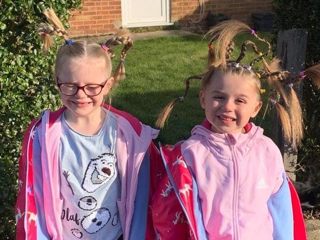 It's crazy hair day for five-year-olds, Maise and Evie!