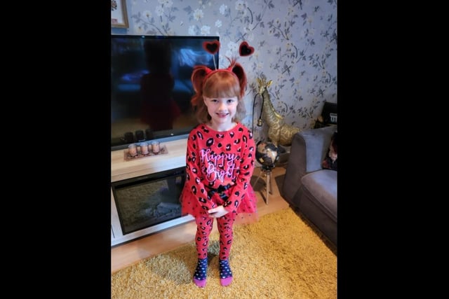 A delightfully spotty theme being displayed by five-year-old Esme.