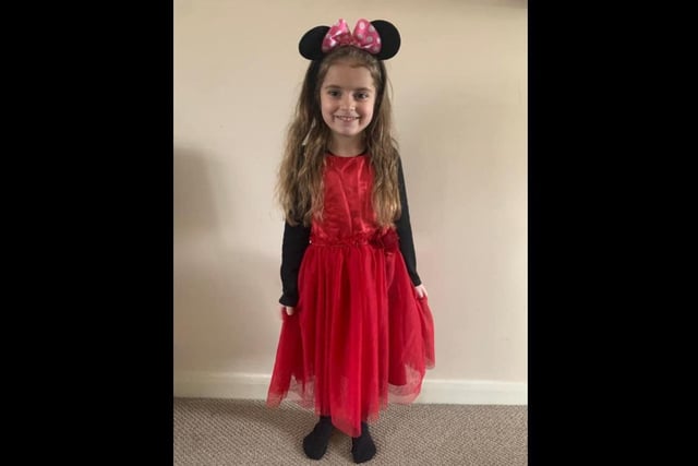 Esme, aged five, dressed as Minnie Mouse.