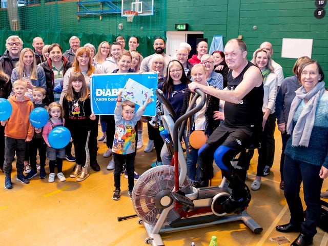 James O'Neill, 52, rowed and hand cycled for two hours straight at the Lings Forum Trilogy leisure centre on Sunday, March 20 to raise money for Diabetes UK. Photo by Kirsty Edmonds.