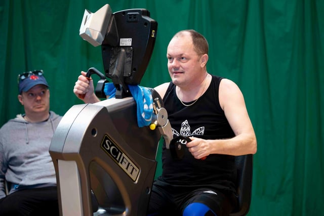 James O'Neill, 52, rowed and hand cycled for two hours straight at the Lings Forum Trilogy leisure centre on Sunday, March 20 to raise money for Diabetes UK. Photo by Kirsty Edmonds.