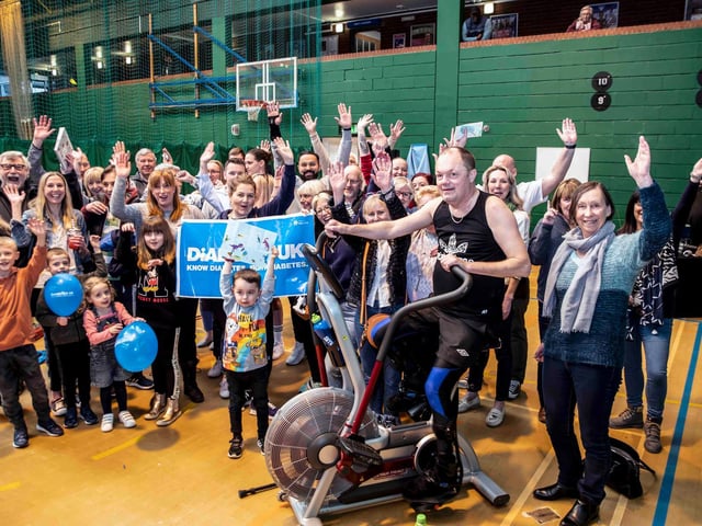 James O'Neill, 52, rowed and hand cycled for two hours straight at the Lings Forum Trilogy leisure centre on Sunday, March 20 to raise money for Diabetes UK. Photo by Kirsty Edmonds.