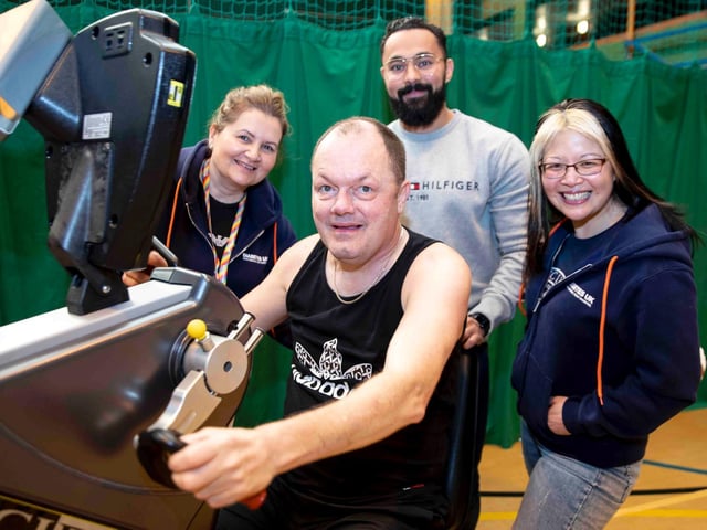 James O'Neill, 52, rowed and hand cycled for two hours straight at the Lings Forum Trilogy leisure centre on Sunday, March 20 to raise money for Diabetes UK. Photo by Kirsty Edmonds.
