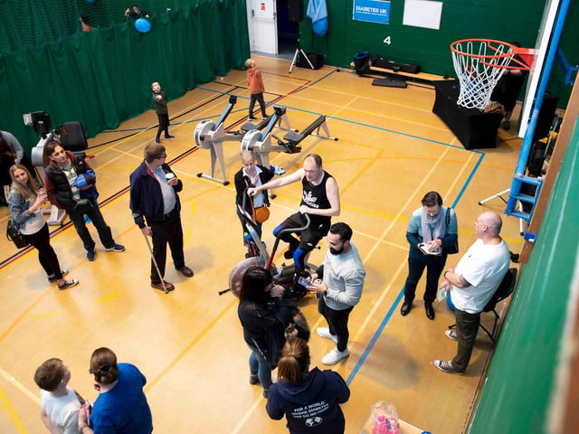 James O'Neill, 52, rowed and hand cycled for two hours straight at the Lings Forum Trilogy leisure centre on Sunday, March 20 to raise money for Diabetes UK. Photo by Kirsty Edmonds.